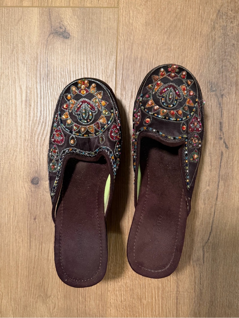 Embellished Brown Beaded Slip-On Mules